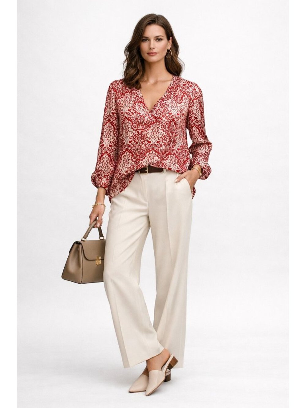 Sundance 100% Silk Womens Red White Floral Empire Top P4 Quiet Luxury Old Money